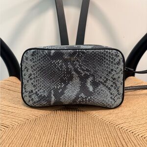 Furla Lilli Crossbody Camera Bag- Blue/Black Snakeskin Embossed Saffiano Leather